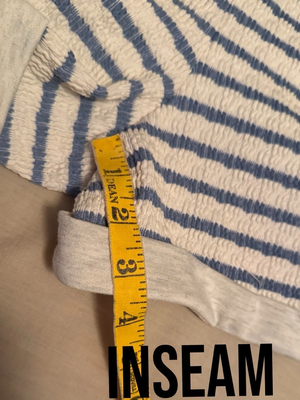 HEIMISH USA Jacquard Striped Top & Short SET in Cream/Blue 3X - Picture 14 of 17